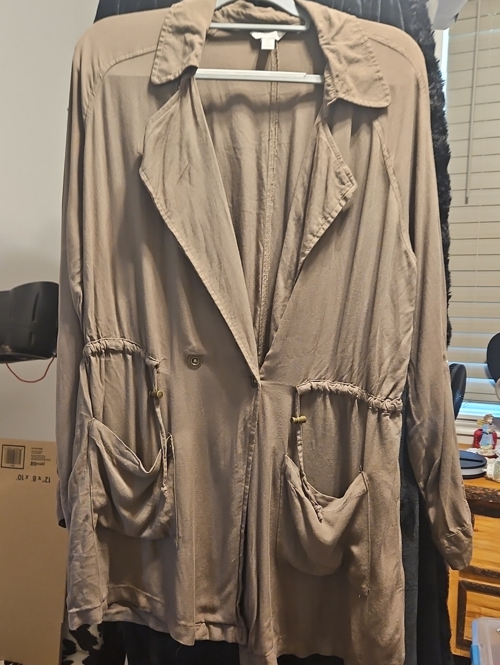 Cato Taupe Drawstring Waist Trench Coat